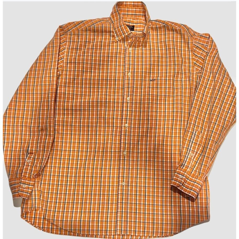 Paul & Shark Yachting Orange Plaid Mens Size L Button Down Shirt Cotton
